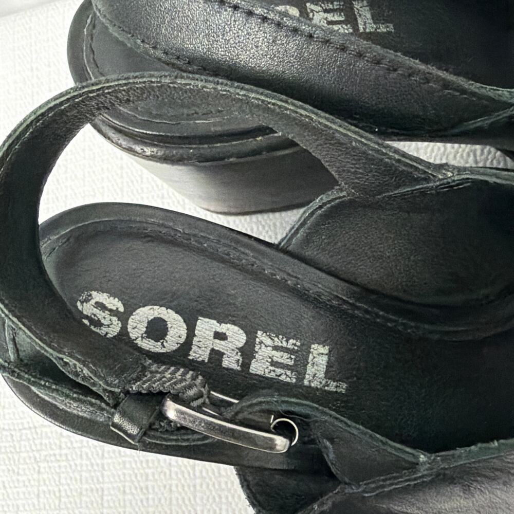 Sorel Sandals Black Leather Women’s Size 7.5 Nadia Slingback Chunky Heel - Picture 2 of 11